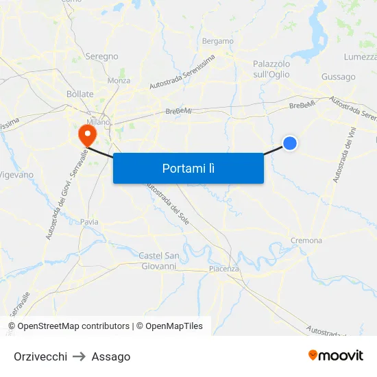 Orzivecchi to Assago map