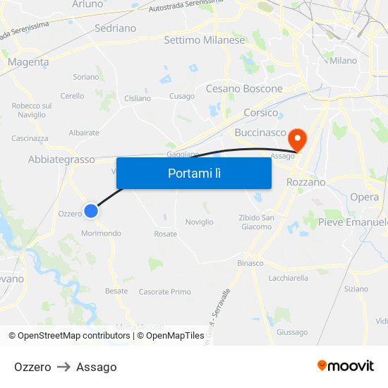 Ozzero to Assago map