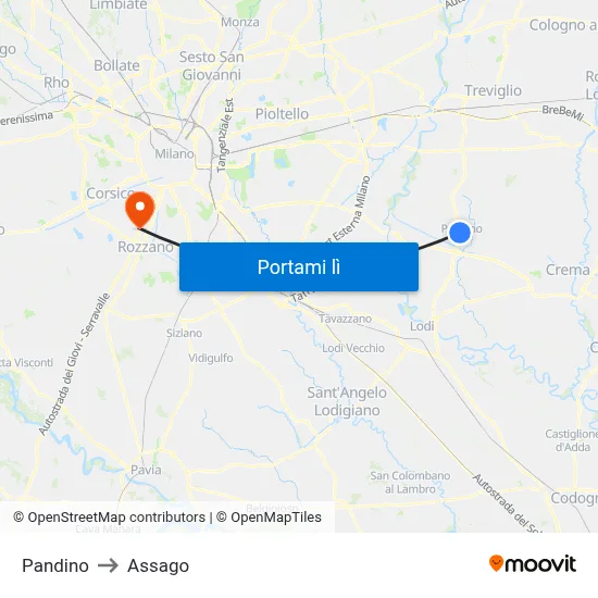 Pandino to Assago map