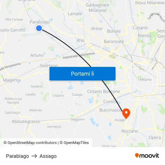 Parabiago to Assago map