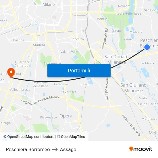 Peschiera Borromeo to Assago map