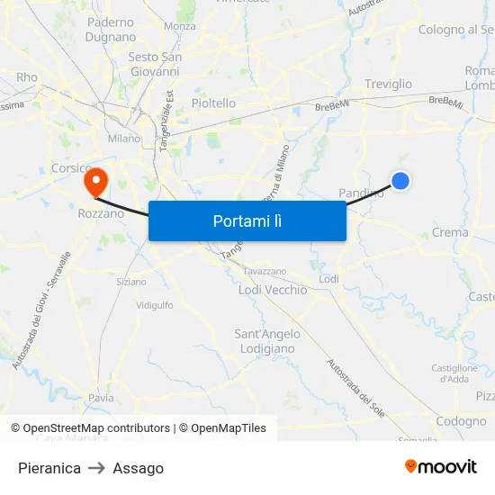 Pieranica to Assago map