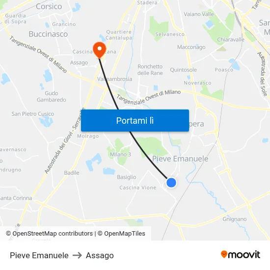 Pieve Emanuele to Assago map