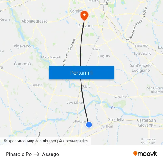 Pinarolo Po to Assago map