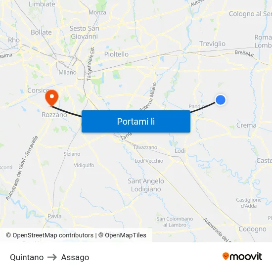 Quintano to Assago map