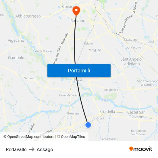Redavalle to Assago map