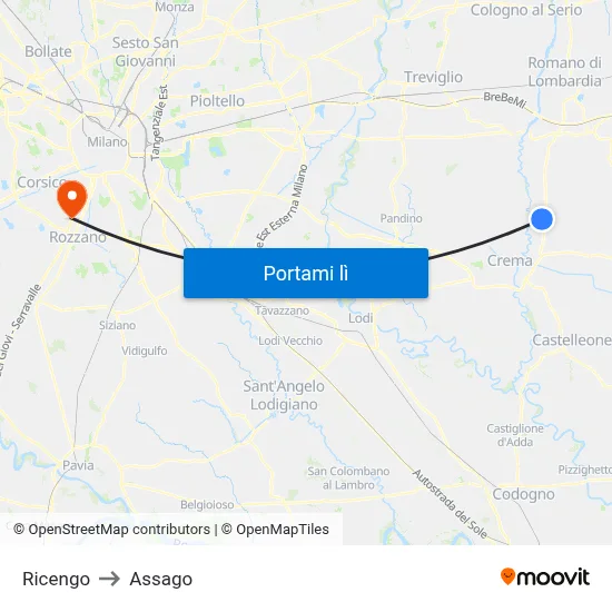 Ricengo to Assago map