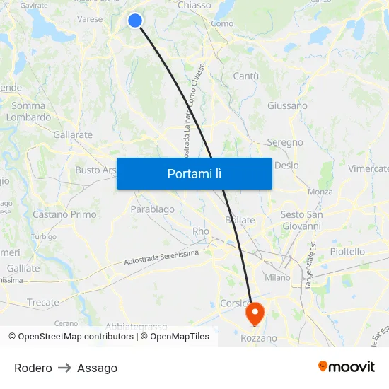 Rodero to Assago map
