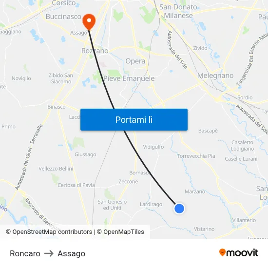 Roncaro to Assago map