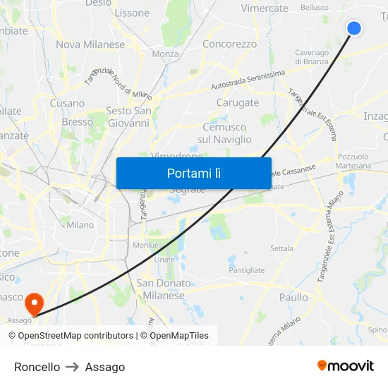 Roncello to Assago map
