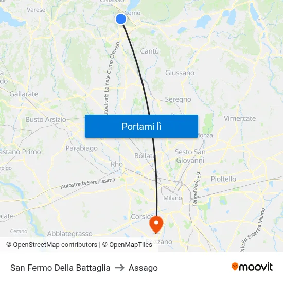 San Fermo Della Battaglia to Assago map