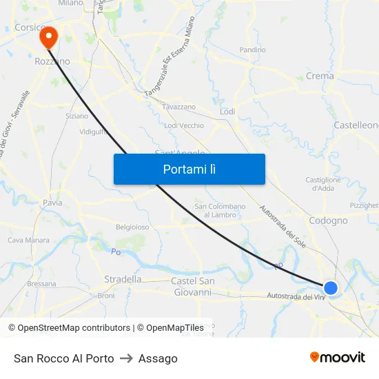 San Rocco Al Porto to Assago map