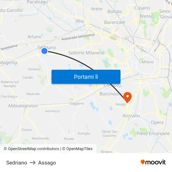 Sedriano to Assago map