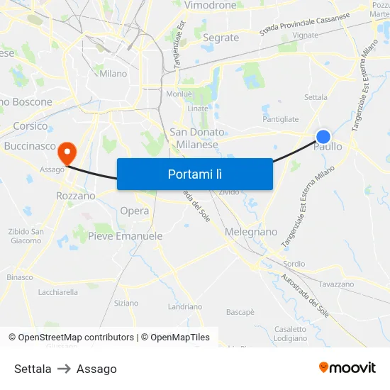 Settala to Assago map