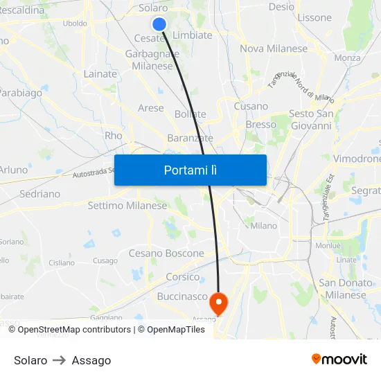 Solaro to Assago map