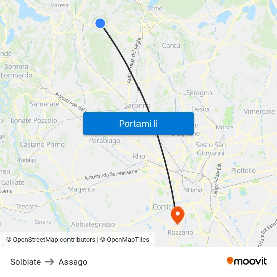 Solbiate to Assago map
