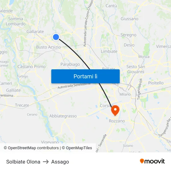 Solbiate Olona to Assago map