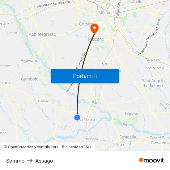 Sommo to Assago map