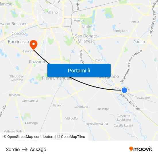 Sordio to Assago map