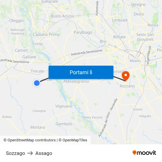 Sozzago to Assago map