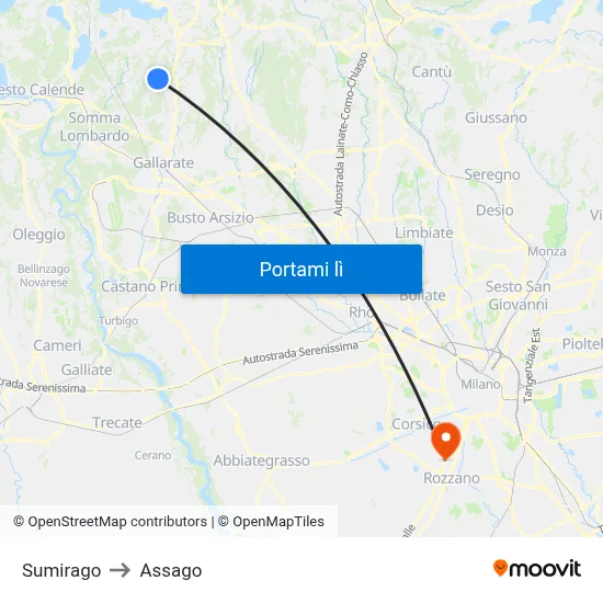 Sumirago to Assago map