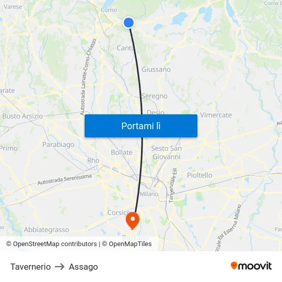 Tavernerio to Assago map