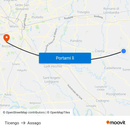 Ticengo to Assago map