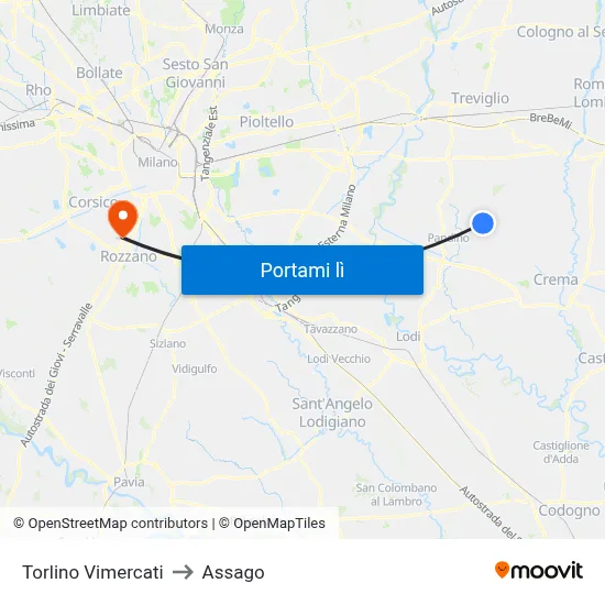 Torlino Vimercati to Assago map