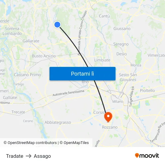 Tradate to Assago map
