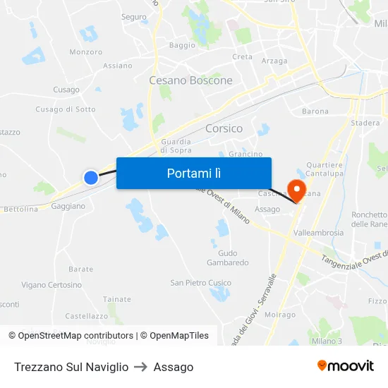 Trezzano Sul Naviglio to Assago map