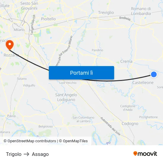 Trigolo to Assago map