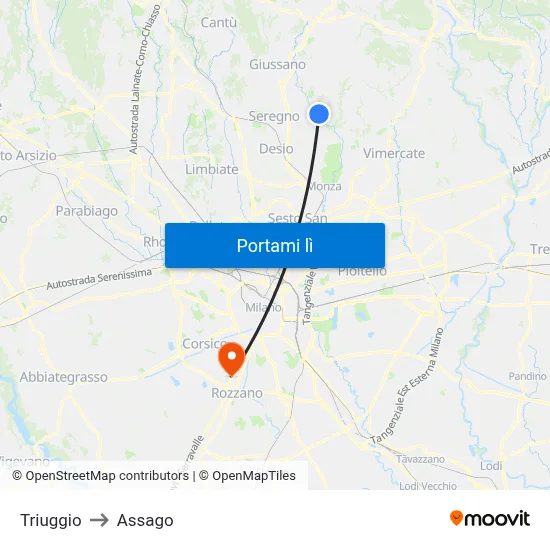 Triuggio to Assago map