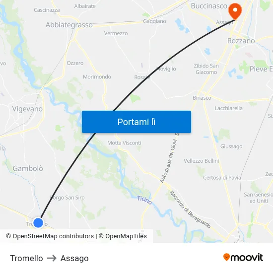 Tromello to Assago map