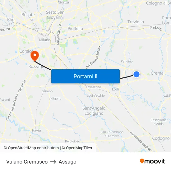 Vaiano Cremasco to Assago map