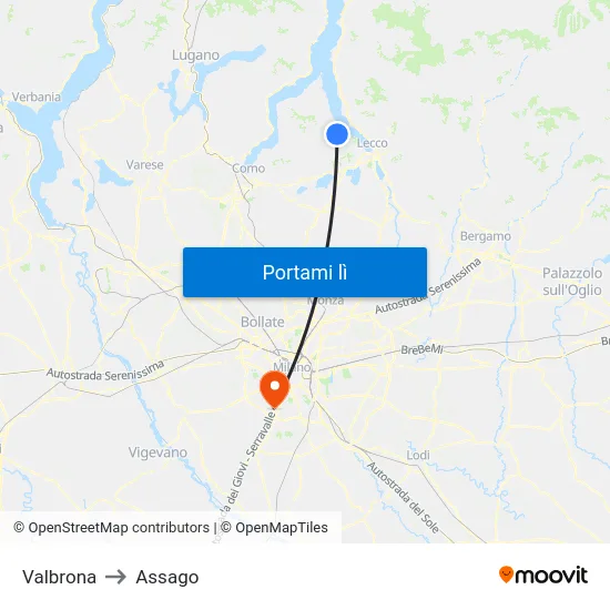 Valbrona to Assago map