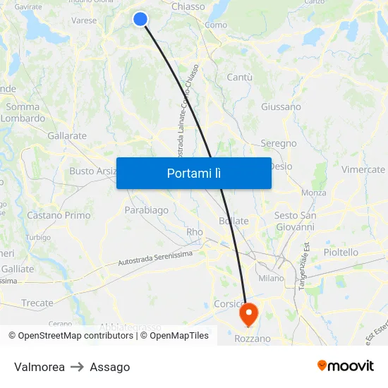 Valmorea to Assago map