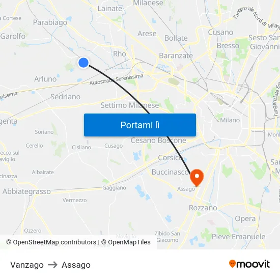Vanzago to Assago map