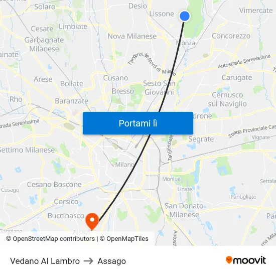 Vedano Al Lambro to Assago map