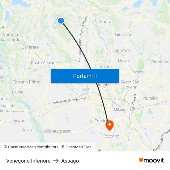 Venegono Inferiore to Assago map