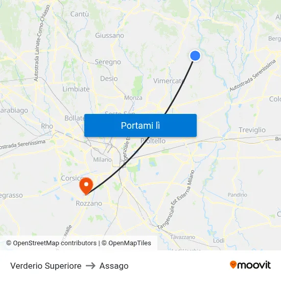 Verderio Superiore to Assago map