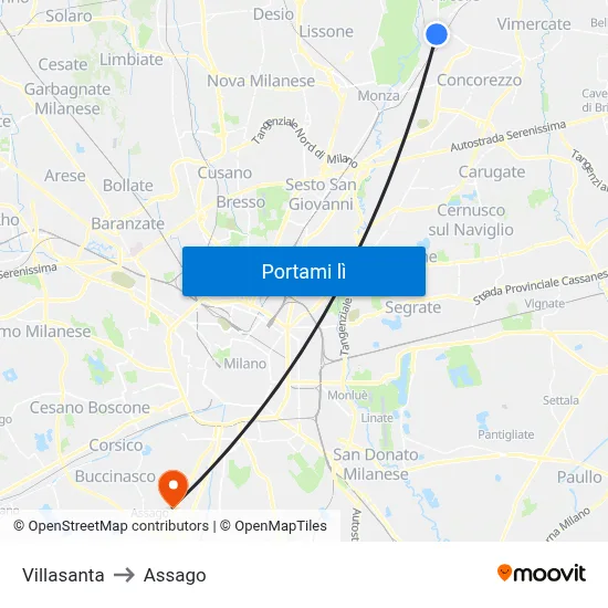 Villasanta to Assago map