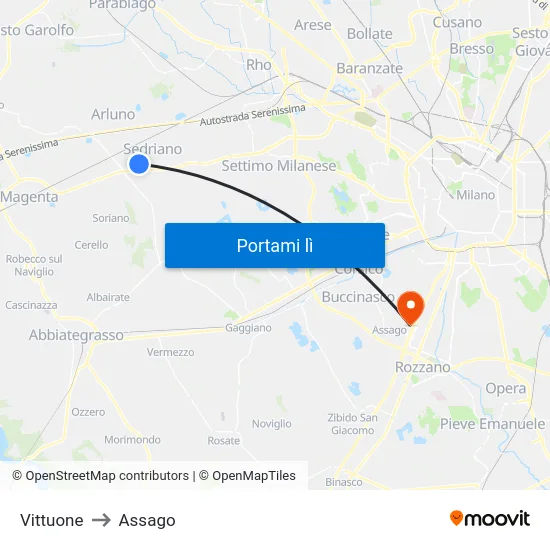 Vittuone to Assago map