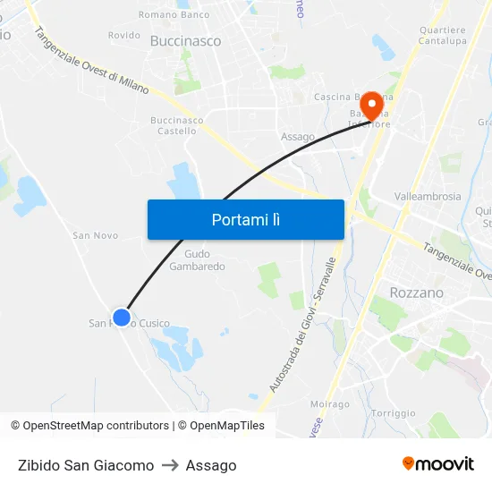 Zibido San Giacomo to Assago map