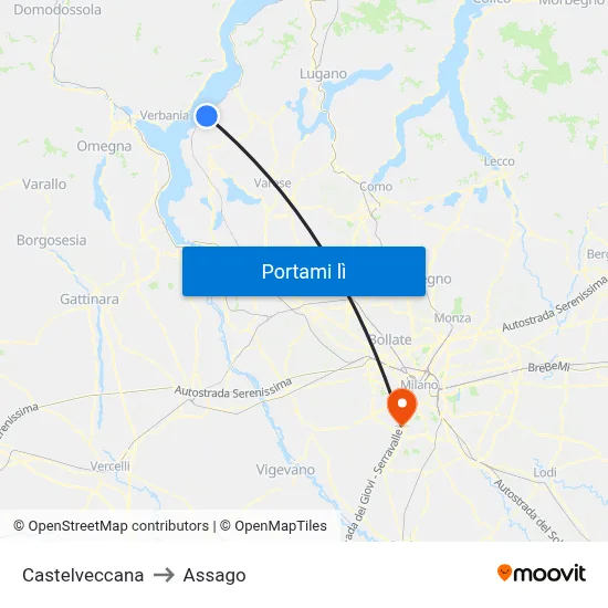 Castelveccana to Assago map