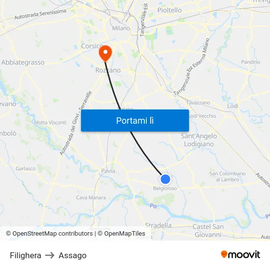 Filighera to Assago map