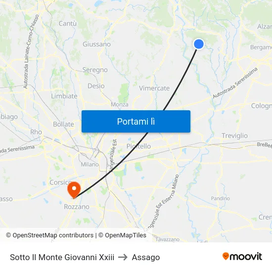Sotto Il Monte Giovanni Xxiii to Assago map