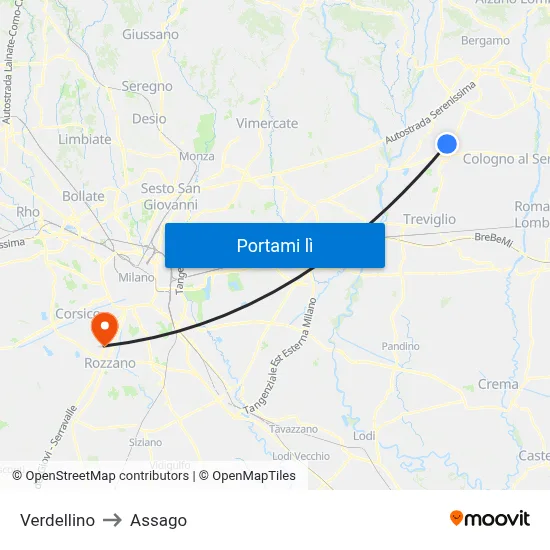 Verdellino to Assago map