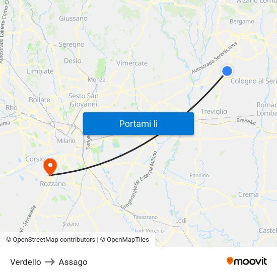 Verdello to Assago map