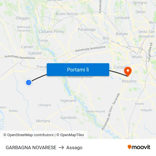 GARBAGNA NOVARESE to Assago map
