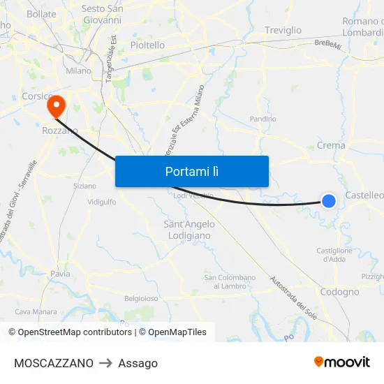 MOSCAZZANO to Assago map